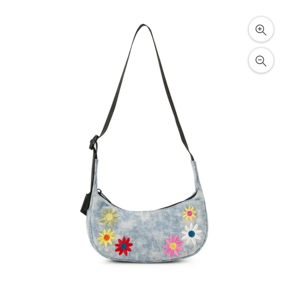 No Boundaries‎ Juniors Crossbody Hobo Bag Denim And Flowers Blue Wash NEW